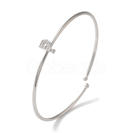 Rack Plating Brass Micro Pave Clear Cubic Zirconia Letter Open Cuff Bangles BJEW-A018-01P-P-1
