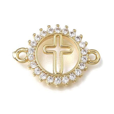 Brass Pave Clear Cubic Zirconia Ring Connector Charms KK-E802-10G-A-1