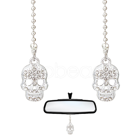 Skull Alloy Rhinestone Car Pendant Decoration HJEW-AB00406-1