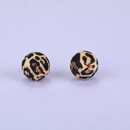 Printed Round with Leopard Print Pattern Silicone Focal Beads SI-JX0056A-08-1