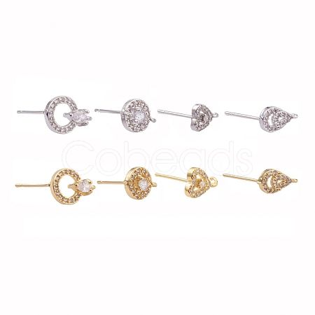 8 Pairs Brass Micro Pave Clear Cubic Zirconia Stud Earring Findings KK-ZZ0001-09-RS-1