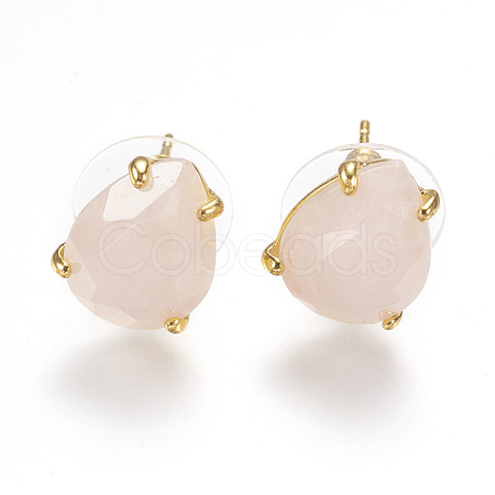 Natural Rose Quartz Stud Earrings EJEW-L196-03B-1