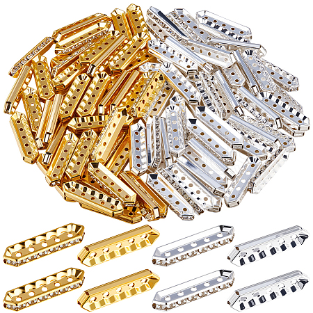 100Pcs 2 Colors Brass Crystal Rhinestone Spacer Bars ALRI-SC0001-61B-1