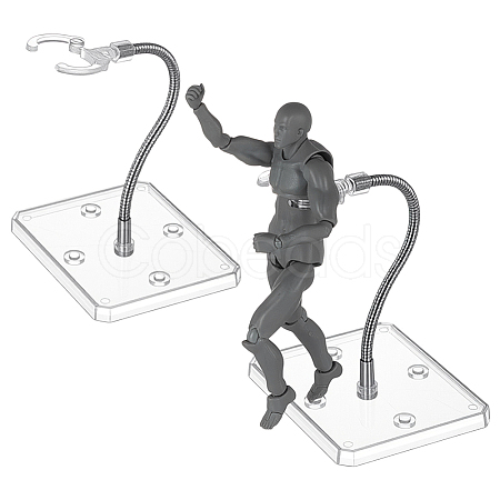Assembled Rectangle PS Plastic Action Figure Display Stands with Adjustable Iron Support Arm ODIS-WH0100-12B-1