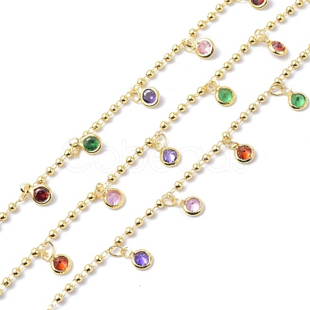 Brass & Cubic Zirconia Beaded Chain CHC-D029-29G-1