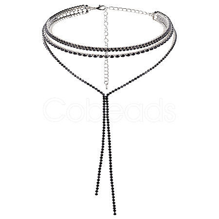 1Pc Brass Jet Rhinestone Cup Chain Lariat Necklaces NJEW-LP0001-56-1