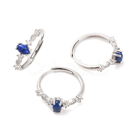 Horse Eye Natural Lapis Lazuli Adjustable Rings RJEW-Q817-02P-01-1