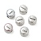 304 Stainless Steel European Beads, with Enamel & Rhinestone, Large Hole Beads, Flat Round with Word, Stainless Steel Color, 12x8mm, Hole: 4mm