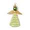 Glass Seed Beads Pendants, with Golden Brass Findings, Angle, Pale Green, 48x30.5x8.5mm, Hole: 2mm