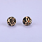 Printed Round with Leopard Print Pattern Silicone Focal Beads, Black, 15x15mm, Hole: 2mm