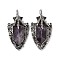 Natural Amethyst Faceted Big Pendants, Dragon Claw with Arrowhead Charms, with Antique Silver Plated Alloy Findings, 55x27.5x10.5mm, Hole: 6mm