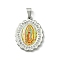 304 Stainless Steel Pendants, with Rhinestone and Enamel, Oval with Virgin Mary Charm, Stainless Steel Color, Beige, 35.5x27x4.5mm, Hole: 9.5x4mm