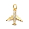 Rack Plating Brass Micro Pave Cubic Zirconia Charms, Passenger Plane Charm, Long—Lasting Plated, with Jump Rings, Cadmium Free & Lead Free, Real 18K Gold Plated, 14x13x2mm, Hole: 3mm