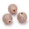 Brass Cubic Zirconia Beads, Round, Rose Gold, 12mm, Hole: 2mm