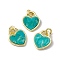 Natural Turquoise Heart Charms, with Rack Plating Golden Tone Brass Findings, Cadmium Free & Lead Free, 14x12x2mm, Hole: 3mm