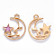 Alloy Enamel Pendants, Moon with Star, Light Gold, Medium Orchid, 19x17x2mm, Hole: 1.6mm