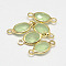 Oval Faceted Golden Brass Glass Links connectors, Light Green, 15x7x3.2mm, Hole: 1mm