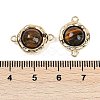 Brass Pave Natural Tiger Eye Flat Round Links Connector Charms KK-U043-45G-C-3