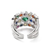 Colorful Cubic Zirconia Heart Open Cuff Ring RJEW-C061-03P-3