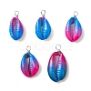 Spray Painted Natural Cowrie Shell Deep Sky Blue Pendants PALLOY-JF04260-01-1