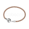 TINYSAND Rhodium Plated 925 Sterling Silver Braided Leather Bracelet Making TS-B-127-17-2