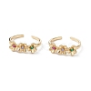 Flower Colorful Cubic Zirconia Cuff Ring RJEW-M146-06G-4