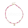 Dyed Natural Agate Faceted Round and Natural Cultured Freshwater Pearl & Starfish Synthetic Turquoise Beaded Brass Shell Shape Pendant Necklaces for Women NJEW-JN05496-01-4
