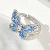 Adjustable Brass Butterfly Finger Rings with Light Blue Cubic Zirconia CU-CBA7E55-18P-02-3