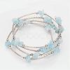 Four Loops Natural Aquamarine Beaded Wrap Bracelets BJEW-JB02332-01-1