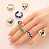 9Pcs 9 Style Alloy Enamel Signet Finger Rings and Cuff Rings Set RJEW-LS0001-58-6