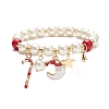 Natural Mashan Jade & Glass Pearl Beaded Stretch Bracelet BJEW-TA00143-1