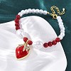 Strawberry Brass Micro Pave Clear Cubic Zirconia Charm Bracelets BJEW-G740-04G-2