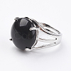Adjustable Natural Dyed & Heated Black Agate Finger Rings RJEW-F075-01M-2