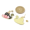 Halloween Theme Alloy Enamel Cat Dangle Stud Earrings with Brass Pins EJEW-JE05308-3