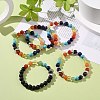 5Pcs 5 Style Natural & Synthetic Mixed Gemstone Round Beaded Stretch Bracelets Set with Alloy Tube Bails BJEW-JB08920-2