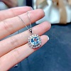 Square Alloy Rhinestone Pendant Necklace & Stud Earring & Finger Ring Sets WG30FCB-01-2