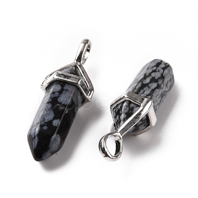 Natural Snowflake Obsidian Pointed Pendants G-K329-65P-1