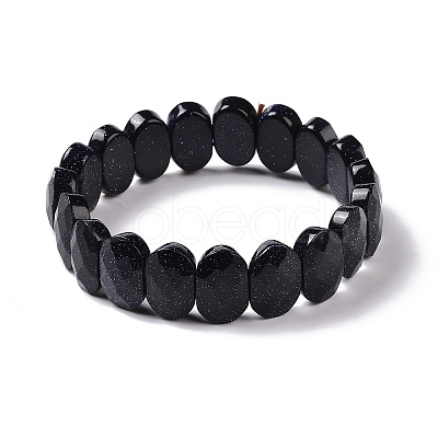 Synthetic Blue Goldstone Oval Beaded Stretch Bracelet G-E010-01T-1