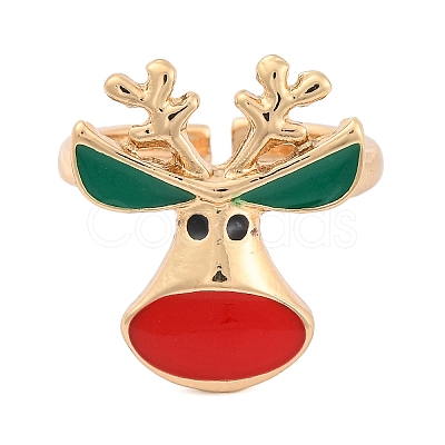 Christmas Theme Alloy Enamel Open Cuff Ring RJEW-C106-02B-KCG-1