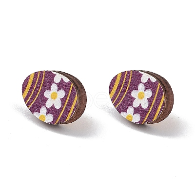 Natual Wood Easter Stud Earrings EJEW-C013-02A-1