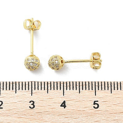 Round Brass Micro Pave Clear Cubic Zirconia Stud Earrings LS-EJEW-D311-107G-1