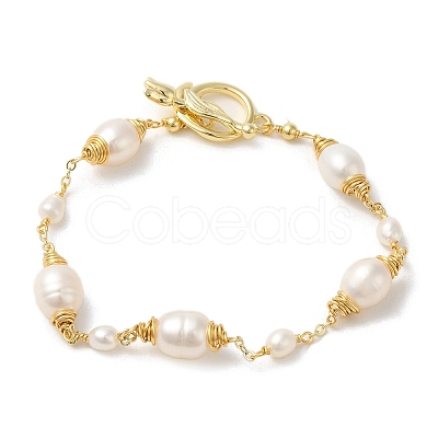 Natural Pearl Beaded Link Bracelets BJEW-C051-39G-1