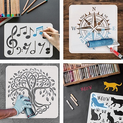 6Pcs 6 Styles PET Hollow Out Drawing Painting Stencils DIY-WH0394-0390-1