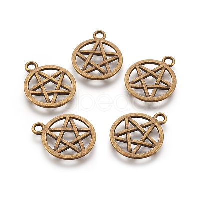 Tibetan Style Alloy Flat Round with Star Charms LS-TIBEP-5248-AB-FF-1