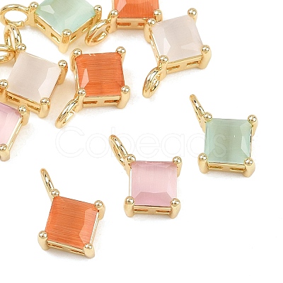 Brass Cat Eye Pendants KK-C251-09C-G-1