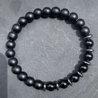 Natural Obsidian Agate Round Beads Stretch Bracelets for Men Women LS-UT1293-2-1