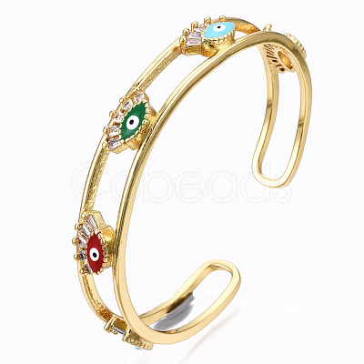 Brass Micro Pave Clear Cubic Zirconia Cuff Bangles BJEW-T018-14G-NF-1