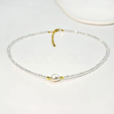 Natural Freshwater Pearl & Glass Beaded Necklaces for Women AC5368-10-1