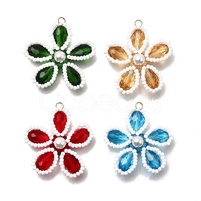 4Pcs 4 Colors Glass Pendants PALLOY-TA00313-1
