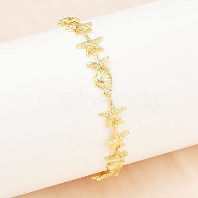 Brass Link Chain Bracelets for Women BJEW-A090-06B-G-1